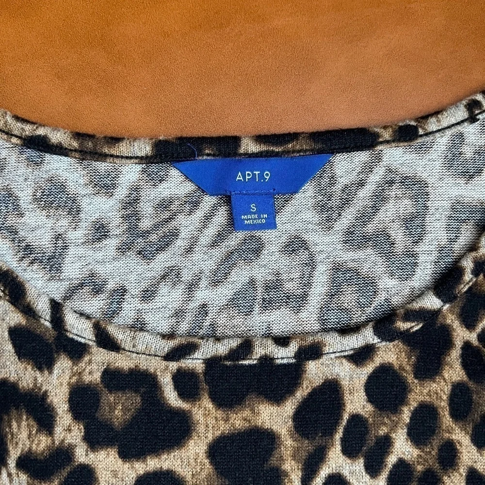 Apt 9 S Black Browns Leopard Print Shirt w/Button Detail Sleeves Drop Shoulder